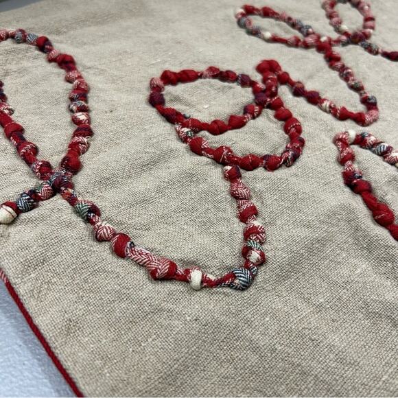 Pottery Barn Love Script Reversible Tan Red Plaid Pillow Cover Cotton Linen NWT - Picture 5 of 8